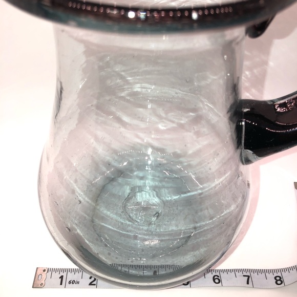 Hand Blown Glass Pitcher Made In Mexico 9” Height Purple Brown Glass Handle - Picture 10 of 11